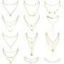 FUNRUN JEWELRY 12 PCS Layered Choker Necklace for Women Gold Sexy Y Necklace Bar Cross Pearl Multilayer Choker Chain Necklace Set