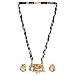 Efulgenz Mangalsutra Indian Jewelry Boho Antique Kundan Crystal Gold Plated Beaded Pendant Necklace Stud Earring Set