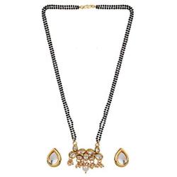 Efulgenz Mangalsutra Indian Jewelry Boho Antique Kundan Crystal Gold Plated Beaded Pendant Necklace Stud Earring Set