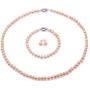 JYX Pearl Pink Pearl Necklace Set AA+ 6-7mm Natural Freshwater Cultured Pearl Necklace Bracelet and Earrings Set for Women