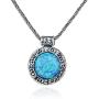 Antique Style 925 Sterling Silver Necklace with Created Blue Fire Opal Floral Design Pendant, 20''