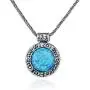 Antique Style 925 Sterling Silver Necklace with Created Blue Fire Opal Floral Design Pendant, 20'' Antique Style 925 Sterling Silver Necklace with Created Blue Fire Opal Floral Design Pendant, 20''