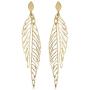 Kooljewelry 14k Yellow Gold Diamond-cut Leaf Dangle Earrings