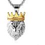 HZMAN Mens Silver Gold Tone Stainless Steel Lion King Pendant Necklace Cable Wheat 22+2'' Chain