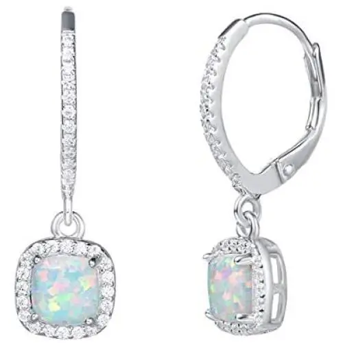 October Birthstone Sterling Silver Created White Opal Necklace/Earrings Halo Pendant Stud Leverback Dangle Cubic Zirconia CZ Fire Opal Fine Jewelry for Women October Birthstone Sterling Silver Created White Opal Necklace/Earrings Halo Pendant Stud Leverback Dangle Cubic Zirconia CZ Fire Opal Fine Jewelry for Women