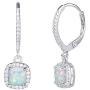 October Birthstone Sterling Silver Created White Opal Necklace/Earrings Halo Pendant Stud Leverback Dangle Cubic Zirconia CZ Fire Opal Fine Jewelry for Women