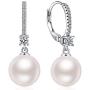 Han han Pearl Dangle Earrings with Leverback Design, 925 Sterling Silver Pearl Drop Earrings for Women, CZ Diamond Pearl Earrings Black and White Pearl Jewelry, Gift for Women, Ladies