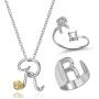 Harlermoon Initial Necklace Finger Rings Set A-Z 26 Letter Alphabet Necklace with Flower Crystal Initial Open Statement Rings Jewelry