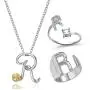 Harlermoon Initial Necklace Finger Rings Set A-Z 26 Letter Alphabet Necklace with Flower Crystal Initial Open Statement Rings Jewelry