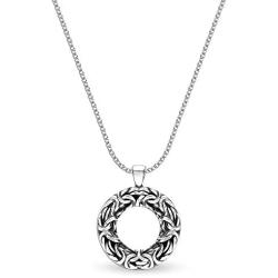 Charmsy Sterling Silver Jewelry Byzantine Open-Space Circle Pendant with Cable Chain for Women 35 MM
