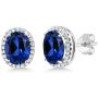 Gem Stone King 925 Sterling Silver Blue Simulated Sapphire Halo Earrings For Women (5.08 Ct Oval 9X7MM)