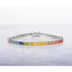 NYC Sterling Womens 4mm Cubic Zirconia Round Rainbow Pride Collection Tennis Bracelet