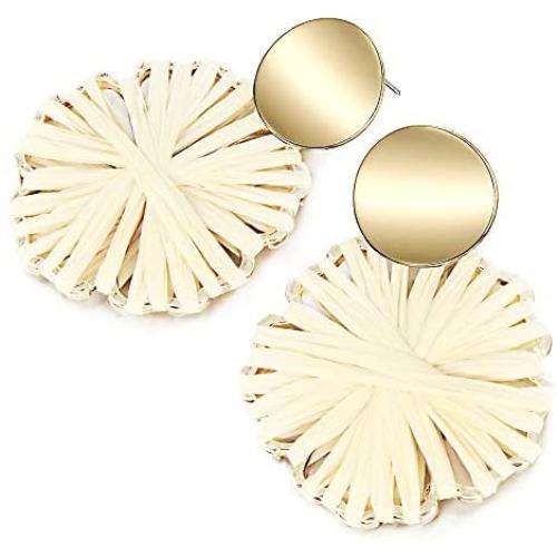 Boho Raffia Earrings Statement Flower Earrings Drop Dangle Bohemian Earrings