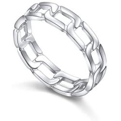 S925 Sterling Silver Simple Band Cuban Link Chain Knot Ring for Women Men