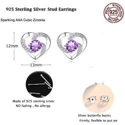 Jewelry Set for women, 925 Sterling Silver Stud Earrings, Love Pendant Necklace with White/Purple/Blue Cubic Zirconia for Girlfriend , Best valentines-day Gift Mothers Day Mom Gifts from Daughter Son