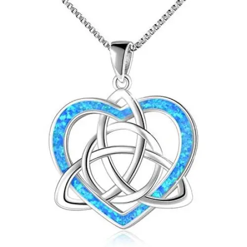 Celtic Love Knot Necklace Jewelry Sterling Silver Good Luck Vintage Triquetra Irish Celtic Love Heart Pendant Necklace for Women Girls