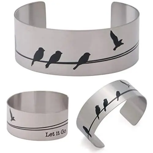 Vera Viva Let It Go Hidden Inspiration Bird Design Cuff Bracelet, Stainless Steel in Adjustable Fit Vera Viva Let It Go Hidden Inspiration Bird Design Cuff Bracelet, Stainless Steel in Adjustable Fit