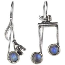 NOVICA Moonstone .925 Sterling Silver Musical Note Themed Drop Earrings, Blue Bird Songs