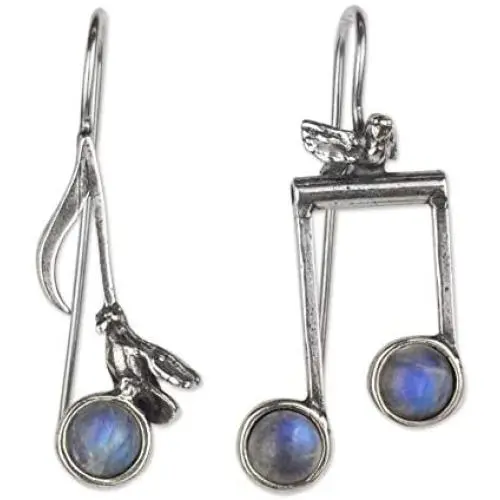 NOVICA Moonstone .925 Sterling Silver Musical Note Themed Drop Earrings, Blue Bird Songs NOVICA Moonstone .925 Sterling Silver Musical Note Themed Drop Earrings, Blue Bird Songs
