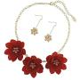 Bocar Bib Statement Pendant Dark Blue Flower Jewelry Set Necklace and Earrings for Women Gift (NK-10372) (red)