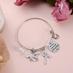 EXGOX Initial Charm Bracelets Horse Gifts for Women Girls,Engraved A-Z Letters Initial Charm Bracelet Horse Jewelry Horse Gifts for Best Friend Kids Teens Lovers Women Girls