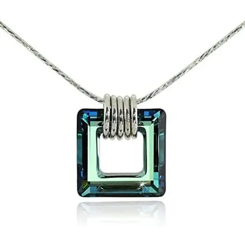Stera Jewelry Sterling Silver Necklace Made with Swarovski Bermuda Blue or AB Square Crystal Pendant Stera Jewelry Sterling Silver Necklace Made with Swarovski Bermuda Blue or AB Square Crystal Pendant