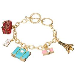 Jewelry Nexus Europe Trip Travel Gold-Tone Charm Bracelet Eiffel Tower London Bus Suitcase Camera Letter