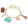 Jewelry Nexus Europe Trip Travel Gold-Tone Charm Bracelet Eiffel Tower London Bus Suitcase Camera Letter