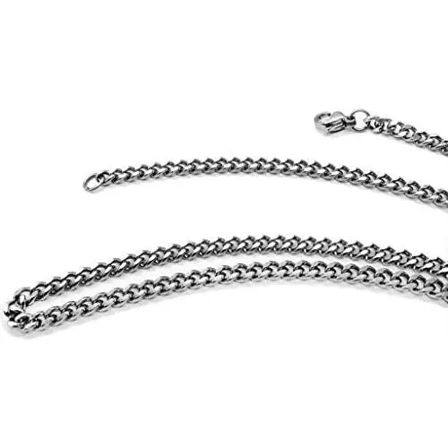 TRUSUPER Jewelry 3.5mm Titanium Steel Mens Beveled Curb Link Chain Silver Necklace, 18'',20'',22'',24'',26'',28'',30