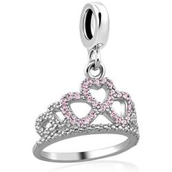 ShinyJewelry Pink Crown Dangle Charm Bead for Bracelets