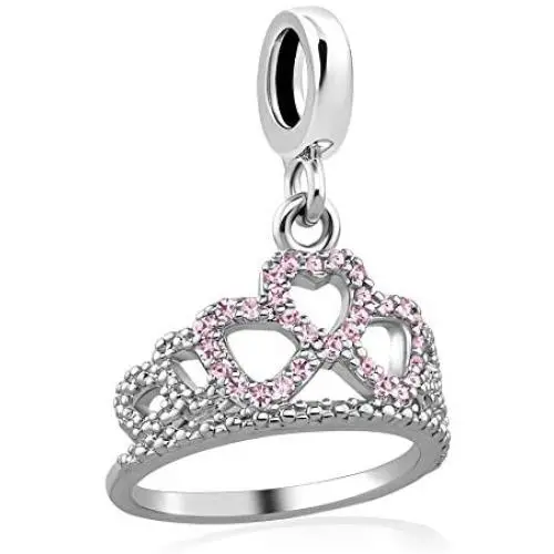 ShinyJewelry Pink Crown Dangle Charm Bead for Bracelets