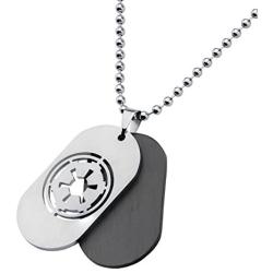 Star Wars Official Licensed Jewelry Mens Imperial Symbol Dog Tag Pendant and Stainless Steel Necklace, 22''