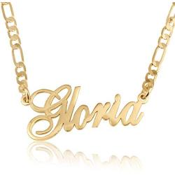 Beleco Jewelry Customize Name Necklace With Figaro Chain in Sterling Silver 925 Custom Name Plate Necklace With 15 Font Style - Personalized Any Name/Word Up To 11 Characters - Womans Mens Gift Ideas