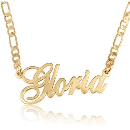 Beleco Jewelry Customize Name Necklace With Figaro Chain in Sterling Silver 925 Custom Name Plate Necklace With 15 Font Style - Personalized Any Name/Word Up To 11 Characters - Womans Mens Gift Ideas