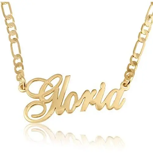 Beleco Jewelry Customize Name Necklace With Figaro Chain in Sterling Silver 925 Custom Name Plate Necklace With 15 Font Style - Personalized Any Name/Word Up To 11 Characters - Womans Mens Gift Ideas