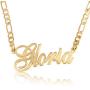 Beleco Jewelry Customize Name Necklace With Figaro Chain in Sterling Silver 925 Custom Name Plate Necklace With 15 Font Style - Personalized Any Name/Word Up To 11 Characters - Womans Mens Gift Ideas
