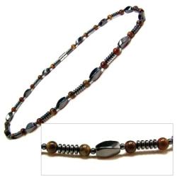 Accents Kingdom Mens Magnetic Hematite Tigers Eye Bead Necklace