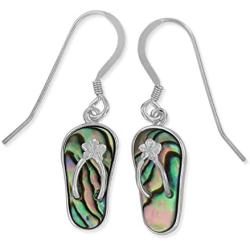 Sterling Silver Abalone Shell Slipper Flip Flop Dangle Earrings