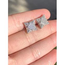Mens Ladies 14K White Gold Over Silver Lab Diamond Earrings Screw Back Studs Iced Out aretes para hombre - Mens Earrings, Screw Back, Mens Jewelry, Hip hop Earring
