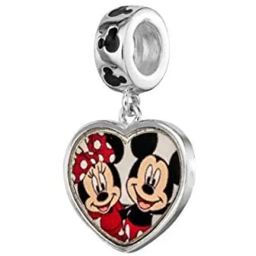 Disney Mickey and Minnie Mouse Sterling Silver Dangle Heart Charm Bead Disney Mickey and Minnie Mouse Sterling Silver Dangle Heart Charm Bead