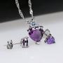 Uloveido Red Crystal Heart Necklace and Earrings Wedding Jewelry Set for Women Girls BME53