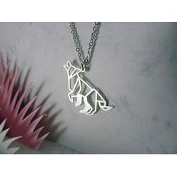 La Menagerie Wolf Silver Origami Jewelry & Silver Geometric Necklace – 925 Sterling Plated Silver Necklace & Wolf Necklaces for Women – Wolf Necklace for Girls & Origami Necklace
