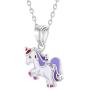925 Sterling Silver Purple Sweet Enamel Unicorn Necklace Pendant Girls Kids 16''