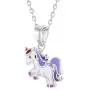 925 Sterling Silver Purple Sweet Enamel Unicorn Necklace Pendant Girls Kids 16''