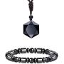 Black Obsidian Hexagram Natural Stone Pendant Necklace and Hematite Bracelet Hematite Metal Magnetic Therapy Bracelets