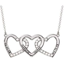 MyNameNecklace Personalized 3 Intertwined Hearts Engraved Necklace with Clear CZ Stones-Custom V-Day Valentines 925 Silver Jewelry Gift