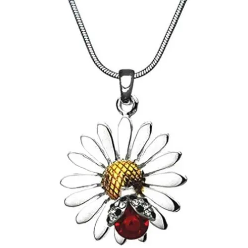 DianaL Boutique Beautiful Silvertone Daisy Flower Ladybug Pendant Necklace 19'' Chain Gift Boxed Fashion Jewelry DianaL Boutique Beautiful Silvertone Daisy Flower Ladybug Pendant Necklace 19'' Chain Gift Boxed Fashion Jewelry
