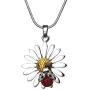 DianaL Boutique Beautiful Silvertone Daisy Flower Ladybug and Dragonfly Pendant Necklace 19'' Chain
