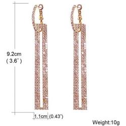 QJLE Geometric Rectangle Cubic Zirconia Rhinestone long Drop Dangle Earrings for women Hypoallergenic Pierced