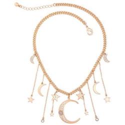 AILUOR Fashion Bohemia Crystal Crescent Moon&Star Necklaces Tassel Pendants Unique Retro Gold Color Delicate Long Sweater Chain Necklace Accessories Jewelry for Women Girl